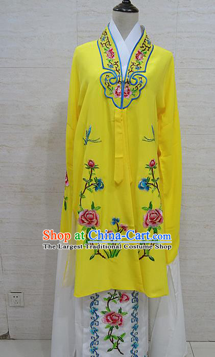 Chinese Traditional Beijing Opera Embroidered Peony Yellow Dress Peking Opera Diva Costume for Adults