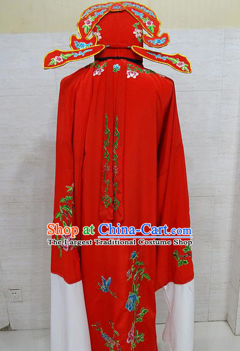 Professional Chinese Beijing Opera Niche Embroidered Peony Red Robe Traditional Peking Opera Scholar Costume for Adults