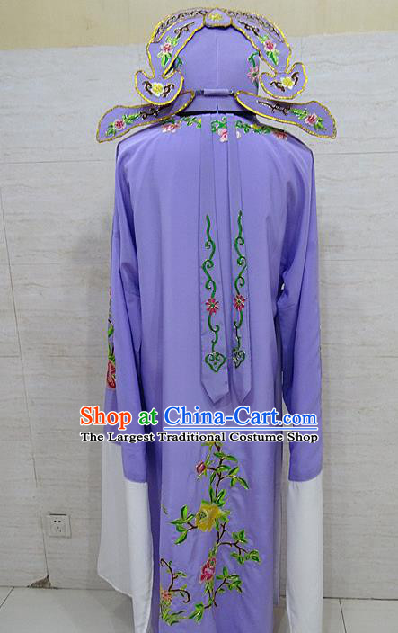 Professional Chinese Beijing Opera Niche Embroidered Peony Purple Robe Traditional Peking Opera Scholar Costume for Adults