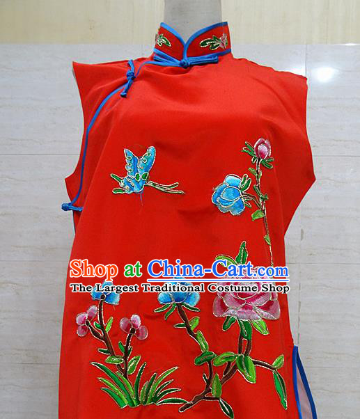 Chinese Traditional Beijing Opera Embroidered Peony Red Waistcoat Peking Opera Maidservants Costume for Adults