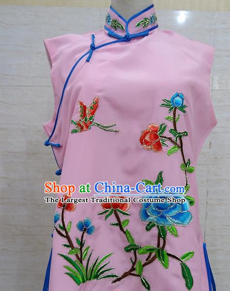 Chinese Traditional Beijing Opera Embroidered Peony Pink Waistcoat Peking Opera Maidservants Costume for Adults