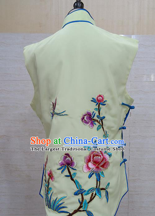 Chinese Traditional Beijing Opera Embroidered Peony Yellow Waistcoat Peking Opera Maidservants Costume for Adults