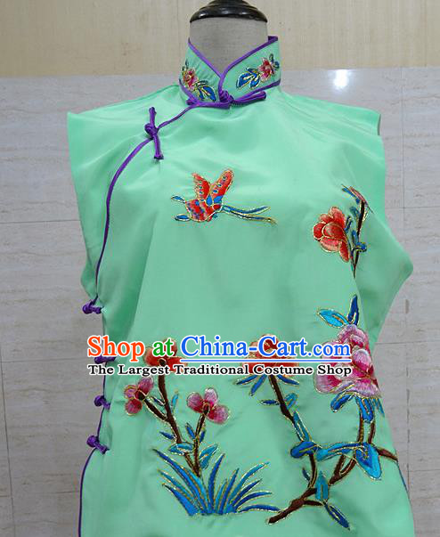Chinese Traditional Beijing Opera Embroidered Peony Green Waistcoat Peking Opera Maidservants Costume for Adults