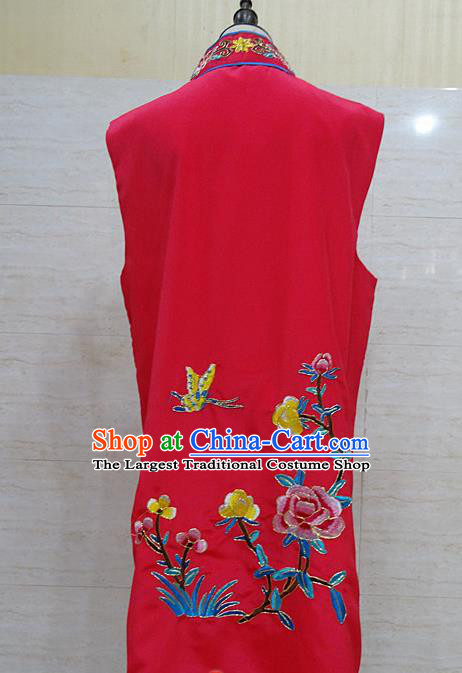 Chinese Traditional Beijing Opera Maidservants Rosy Embroidered Peony Waistcoat Peking Opera Costume for Adults