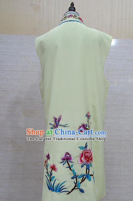 Chinese Traditional Beijing Opera Maidservants Light Yellow Embroidered Peony Waistcoat Peking Opera Costume for Adults