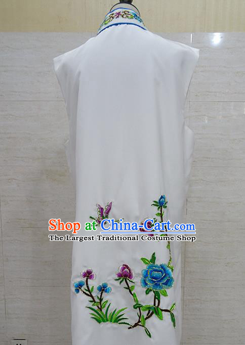 Chinese Traditional Beijing Opera Maidservants White Embroidered Peony Waistcoat Peking Opera Costume for Adults