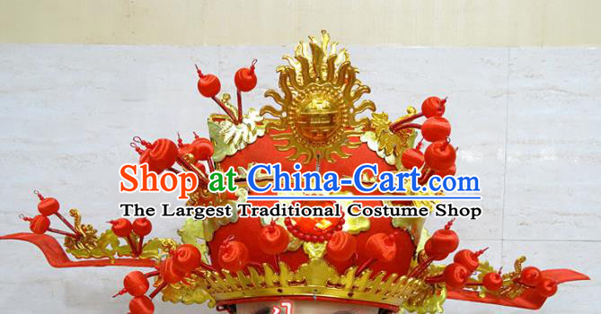 Chinese Traditional Beijing Opera Prime Minister Red Hat Ancient Chancellor Headwear for Adults