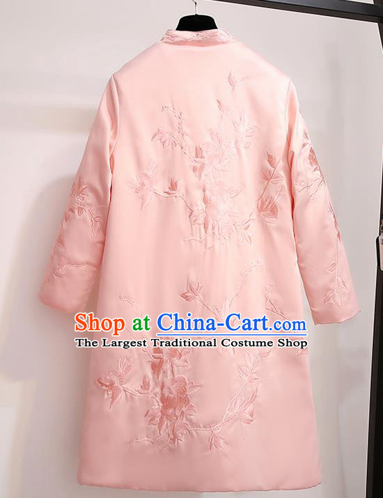Chinese Traditional Tang Suit Costume Pink Cotton Wadded Qipao Dress Cheongsam for Women