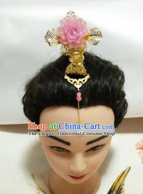Chinese Traditional Hair Accessories Ancient Princess Pink Peony Frontlet for Women