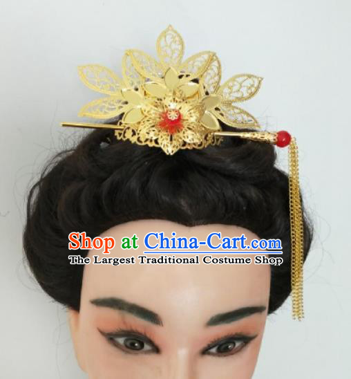 Chinese Traditional Hair Accessories Ancient Princess Golden Lotus Hair Crown for Women