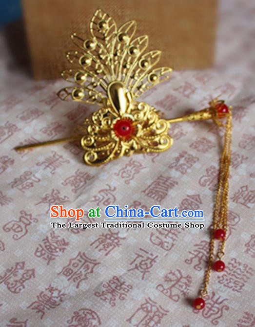 Chinese Traditional Prince Hair Accessories Ancient Swordsman Red Beads Tassel Hairdo Crown Headwear for Men