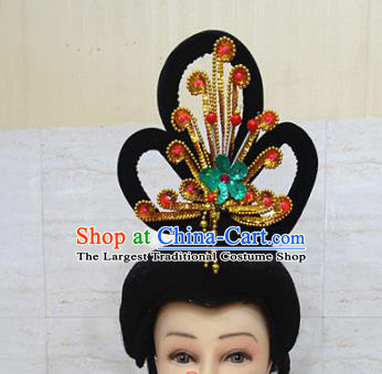 Chinese Traditional Beijing Opera Actress Hair Accessories Ancient Peri Golden Phoenix Hairpins and Wigs for Adults