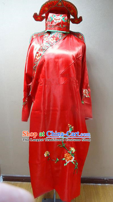 Professional Chinese Traditional Beijing Opera Niche Red Robe Ancient Scholar Embroidered Peony Costume for Adults