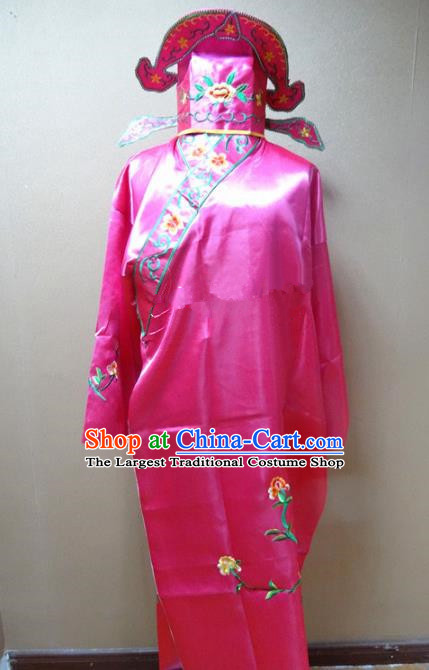 Professional Chinese Traditional Beijing Opera Niche Rosy Robe Ancient Scholar Embroidered Peony Costume for Adults