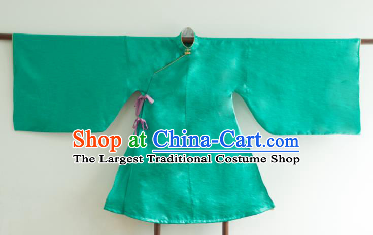Chinese Ancient Princess Historical Costume Ming Dynasty Green Silk Blouse for Women