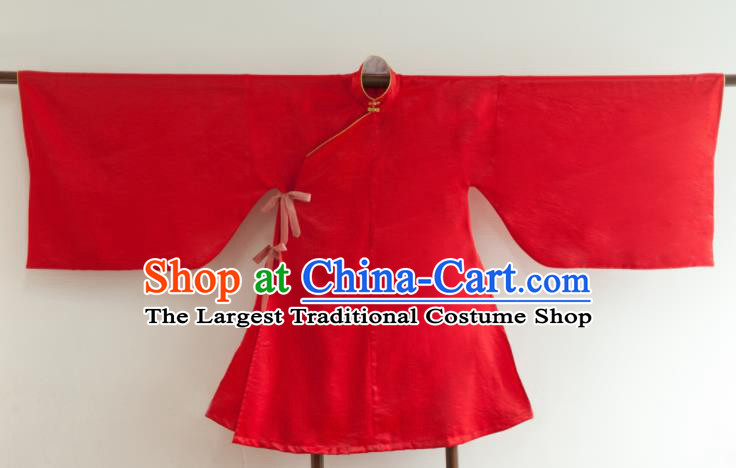 Chinese Ancient Princess Historical Costume Ming Dynasty Red Silk Blouse for Women