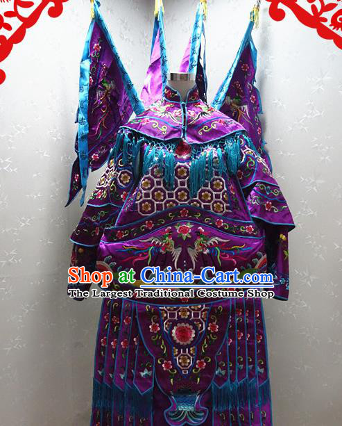 Chinese Traditional Beijing Opera Female General Purple Embroidered Clothing Peking Opera Mu Guiying Costume for Adults