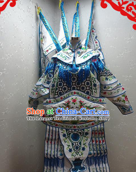 Chinese Traditional Beijing Opera Female General White Embroidered Clothing Peking Opera Mu Guiying Costume for Adults