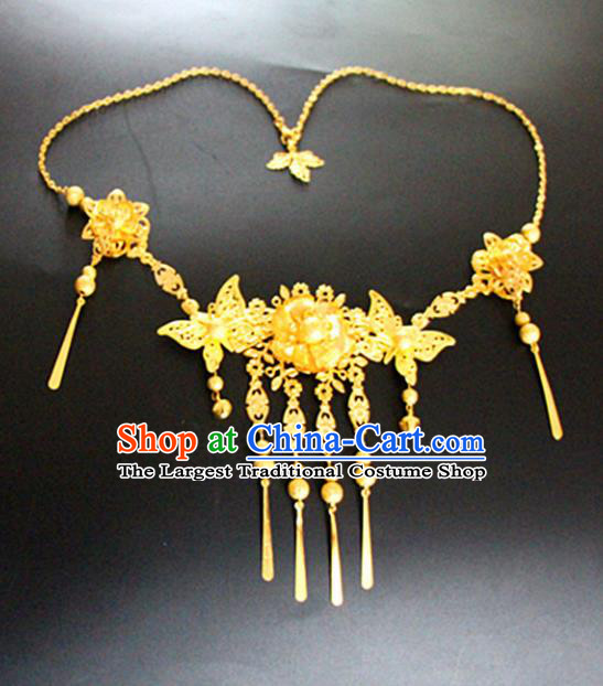 Chinese Traditional Wedding Jewelry Accessories Ancient Princess Golden Butterfly Necklace for Women
