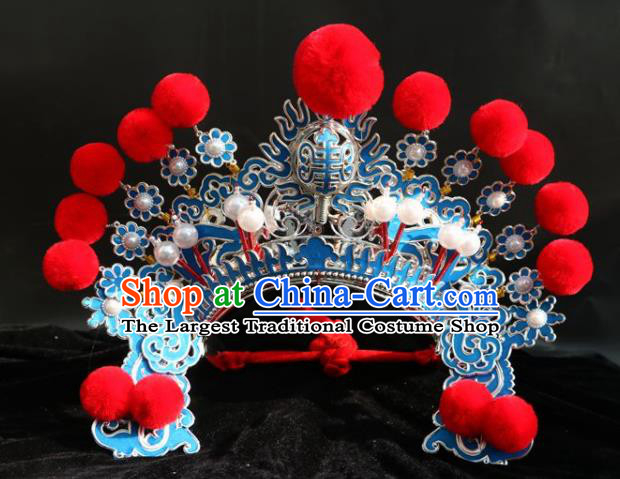 Chinese Traditional Beijing Opera Takefu Hat Peking Opera Warrior Red Venonat Helmet