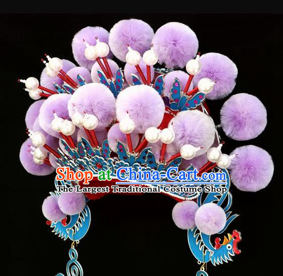 Chinese Traditional Beijing Opera Diva Hair Accessories Peking Opera Purple Venonat Phoenix Coronet