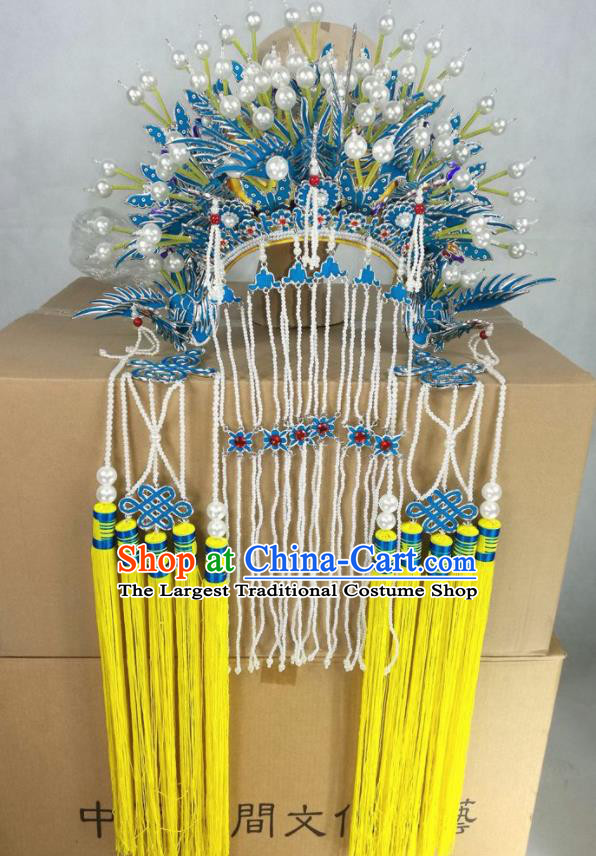 Chinese Traditional Beijing Opera Diva Hair Accessories Peking Opera Queen Blue Phoenix Coronet