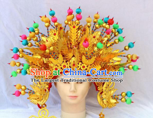 Chinese Traditional Beijing Opera Hair Accessories Peking Opera Imperial Consort Golden Phoenix Coronet