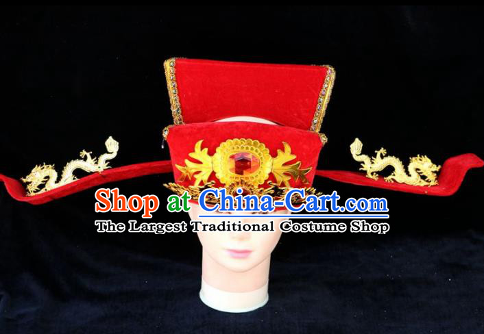Chinese Traditional Beijing Opera Royal Highness Headwear Peking Opera Chancellor Red Hat