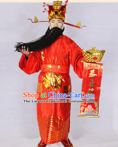 Chinese Traditional Beijing Opera Wealth God Costume and Headwear Complete set