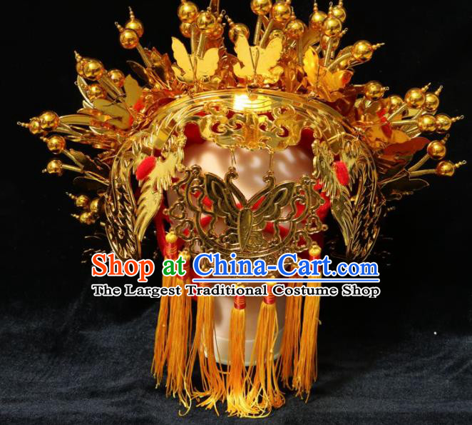 Chinese Traditional Beijing Opera Imperial Consort Hair Accessories Ancient Bride Golden Phoenix Coronet Headwear