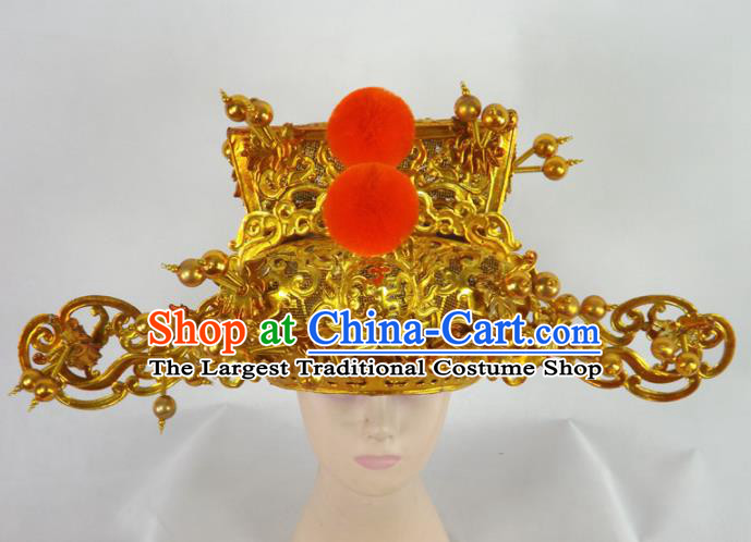 Chinese Traditional Beijing Opera Prime Minister Headwear Ancient Chancellor Golden Hat