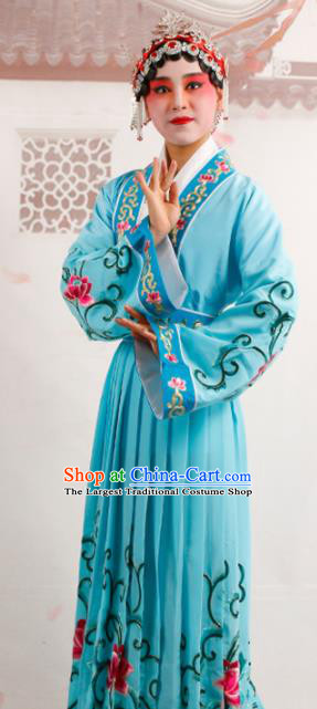 Chinese Traditional Beijing Opera Diva Costume Ancient Princess Blue Palace Dress