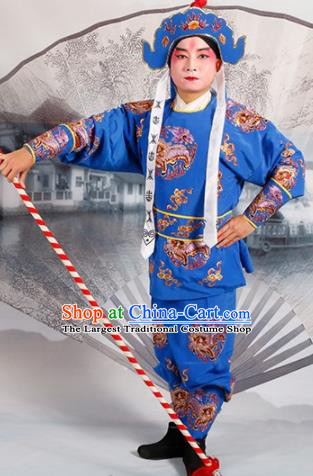 Chinese Traditional Beijing Opera Takefu Blue Costume Ancient Imperial Bodyguard Clothing
