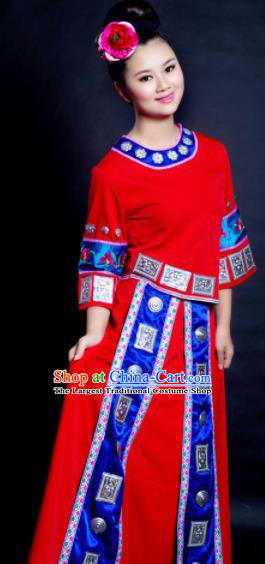Chinese Traditional Miao Nationality Wedding Costume Hmong Ethnic Red Dress for Women