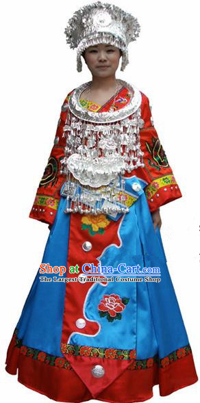 Chinese Traditional Miao Nationality Folk Dance Costume Hmong Ethnic Wedding Pleated Skirt for Women