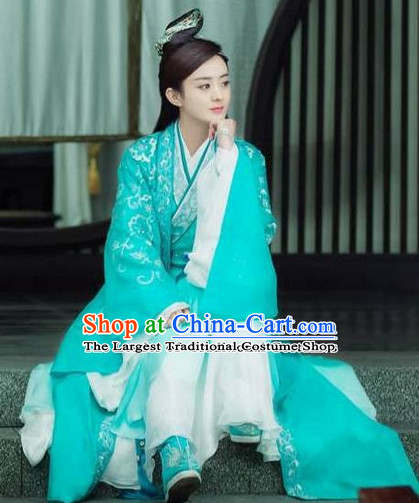 Ancient Chinese Fairy Costumes Lady Garment Classical Clothing and Hair Jewelry Complete Set