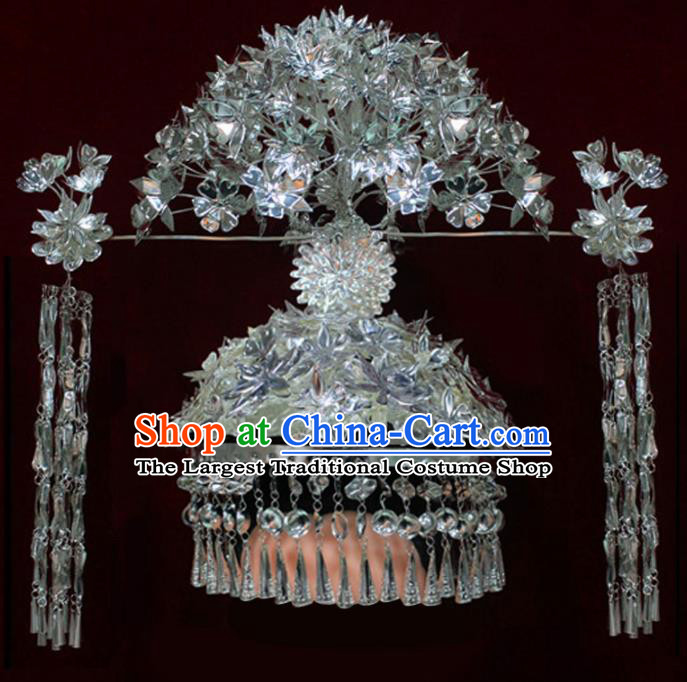Chinese Traditional Miao Nationality Wedding Hair Accessories Hmong Female Phoenix Coronet Headwear for Women