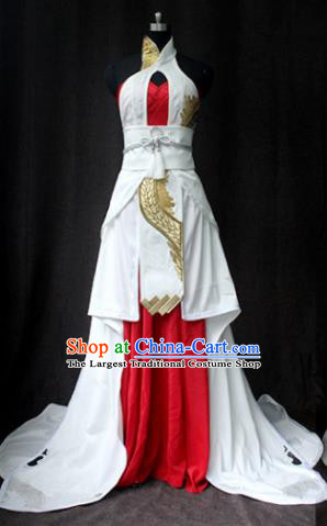 Top Grade Cosplay Princess Costume Halloween Swordswoman White Dress for Women