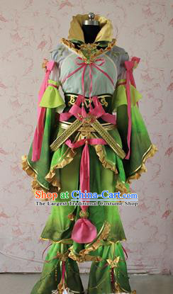 Chinese Traditional Cosplay Swordswoman Costume Ancient Peri Green Clothing for Women
