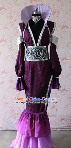 Chinese Traditional Cosplay Female Knight Costume Ancient Female Swordswoman Purple Dress for Women