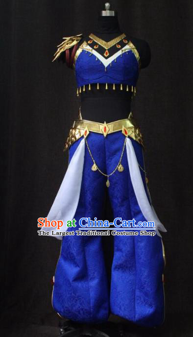Chinese Traditional Cosplay Costume Ancient Swordswoman Hua Mulan Blue Clothing for Women