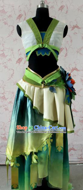 Chinese Ancient Female Swordsman Peri Costume Traditional Cosplay Princess Green Dress for Women