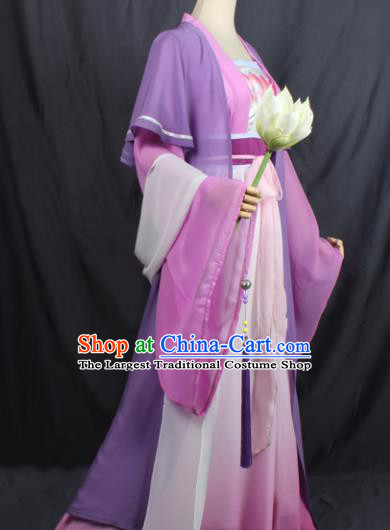 Chinese Ancient Female Swordsman Costume Traditional Cosplay Princess Purple Dress for Women
