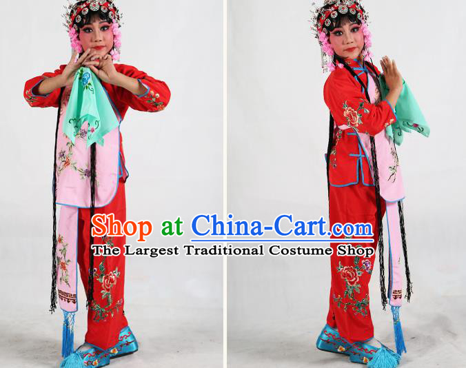 Traditional Chinese Beijing Opera Children Costume Peking Opera Maidservants Pink Vest Clothing for Kids