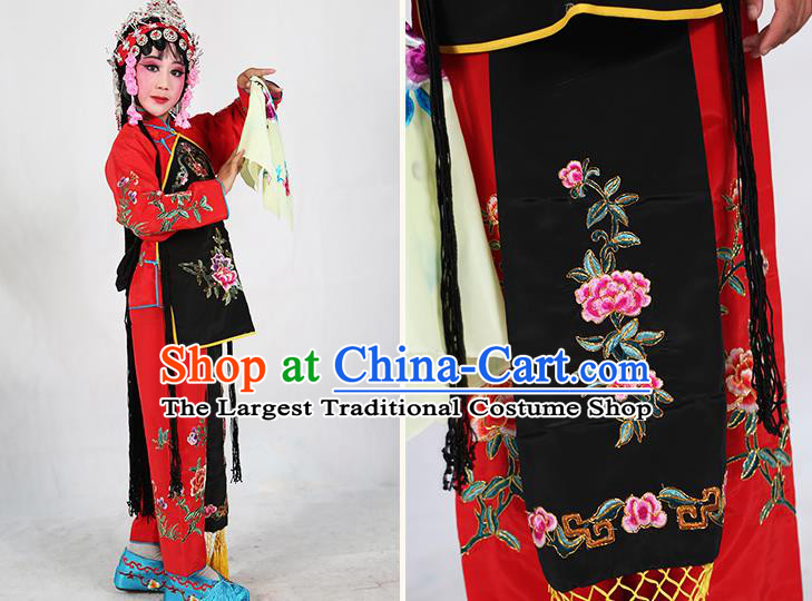 Traditional Chinese Beijing Opera Children Red Costume Peking Opera Maidservants Black Vest Clothing for Kids