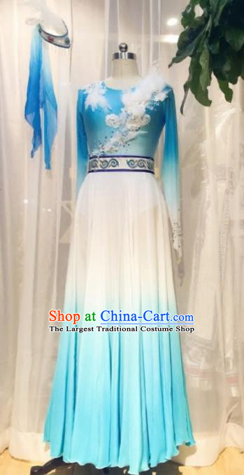 Traditional Chinese Classical Dance Costume China Ancient Dance Blue Dress for Women