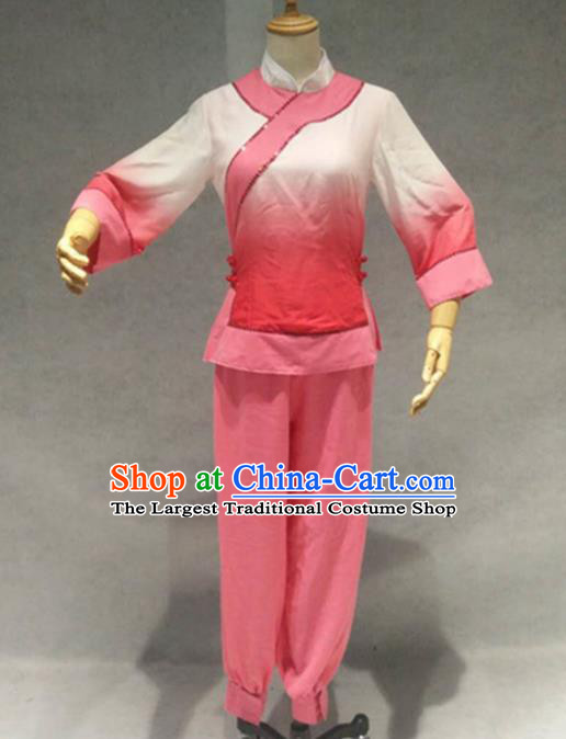 Traditional Chinese Folk Dance Pink Costume China Fan Dance Clothing for Women