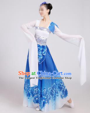 Traditional Chinese Classical Dance Costume Stage Performance Blue Dress for Women