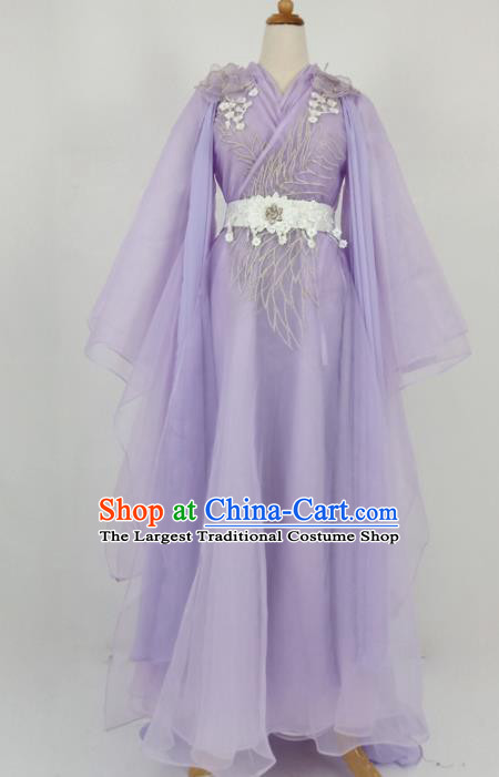 Traditional Chinese Swordswoman Purple Hanfu Ancient Peri Princess Historical Costume for Women
