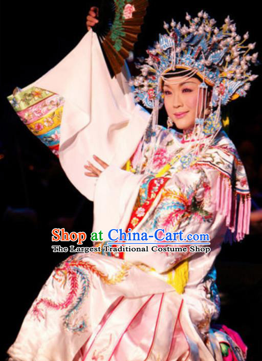 Traditional Chinese Beijing Opera White Embroidered Robe Ancient Imperial Consort Historical Costume Complete Set